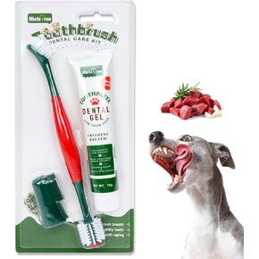 Dog Toothbrush and Toothpaste Kit Beef Dog Toothpaste(70g) Soft Nylon Double-Head Dog Toothbrush Green Dog Finger Toothbrush Puppy Tooth Brushing Kit Pet Dental Care Kit for Dogs and Cats in Saudi Arabia