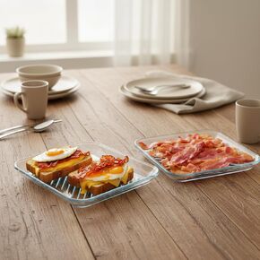 2 Pcs 9.84inch Square Glass Microwave Bacon Cooker,Bacon Microwave Tray in Saudi Arabia