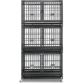 Homey Pet Three Tiers 43 inch Heavy Duty Dog Crate with Wheels, Stackable Indestructible Steel Dog Cage Kennel Indoor with Divider, Trays, Bowls, Escape Proof Locks for Breeder and More in Kuwait