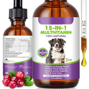 Dog Multivitamin, 15 in 1 Multivitamin for Dogs, Dog Vitamins Liquid Supplements Drops for Hip & Joint, Skin & Coat, Immune, with Glucosamine and MSM, 2 Oz in Kuwait