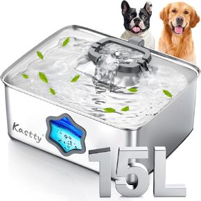 Kastty Large Dog Water Fountain, 15l/4gal Stainless Steel AUTO Pet Water Bowl Dispenser Indoor, 5-Stage Filtration, Dual-Color LED, Visual Window, Quiet, for Large Medium Dogs & Multi-Pet, FS81 in Saudi Arabia