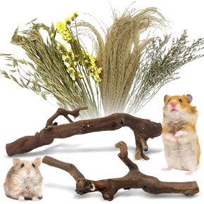 2Pcs Hamster Climbing Branches Decor 11.8in Rat Tree Logs Toy Wooden Gerbil Habitat Ornament Small Animal Cage Accessories with 31Pcs Natural Flower Hamster Mate Herbs in Saudi Arabia