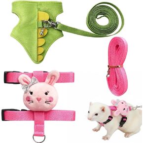 2-Piece Small Pet Walking Set with Safety Features,Ferret Harness, Adjustable Leash and Harness for Outdoor Adventures, Soft Plush Material Rabbit Designs, Suitable for Hedgehogs and Other Small Pets in Kuwait