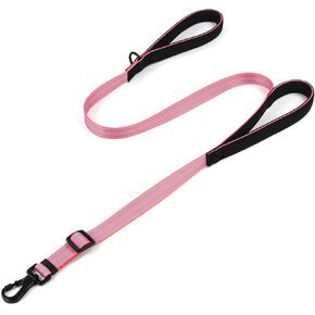 Dog Leash for Large Dogs, Double Handle Heavy Duty Adjustable Leash with Soft Padded Handles, Traffic Control Training Lead for Walking, Running (Pink & Grey Stripe, 6 ft) in Saudi Arabia