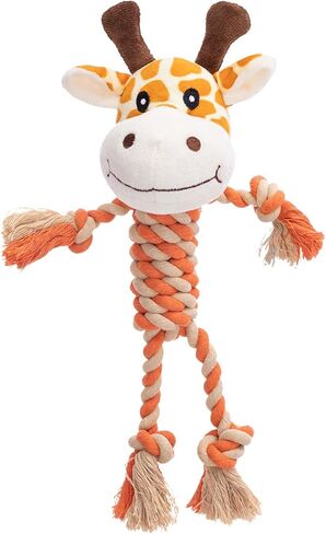 Giraffe Plush Squeak Toys for Dogs - Premium Soft Plush, Reinforced Braided Rope, Built-in Squeaker & Crinkle Paper, Machine Washable, Stimulates Play & Teething Relief in Kuwait