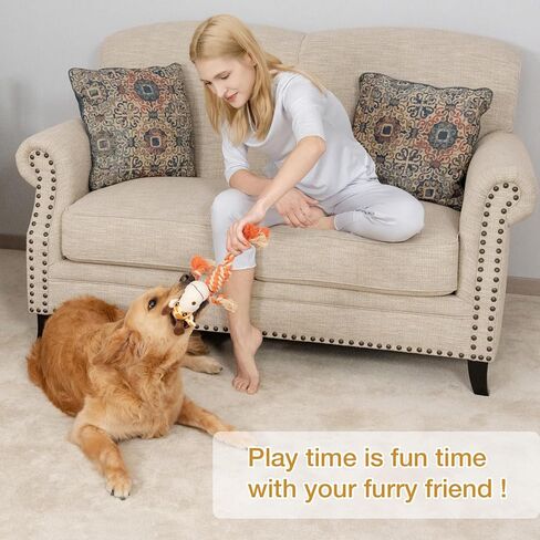 Giraffe Plush Squeak Toys for Dogs - Premium Soft Plush, Reinforced Braided Rope, Built-in Squeaker & Crinkle Paper, Machine Washable, Stimulates Play & Teething Relief in Kuwait