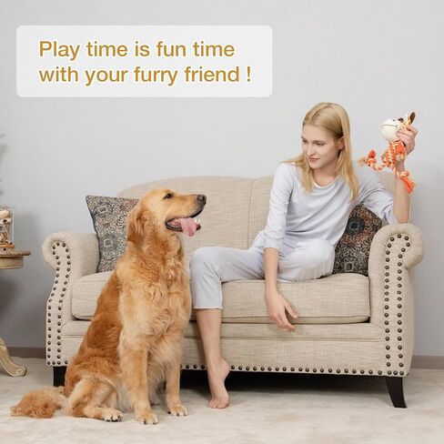 Giraffe Plush Squeak Toys for Dogs - Premium Soft Plush, Reinforced Braided Rope, Built-in Squeaker & Crinkle Paper, Machine Washable, Stimulates Play & Teething Relief in Kuwait