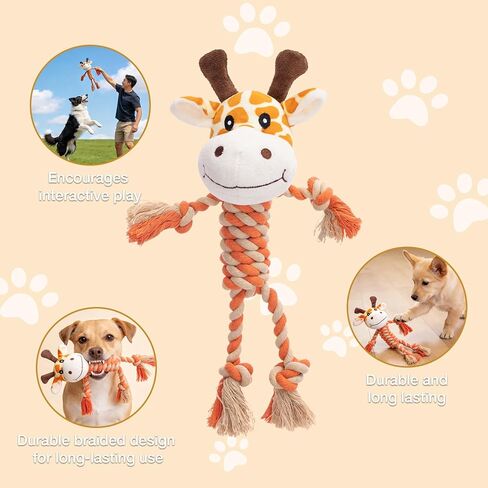 Giraffe Plush Squeak Toys for Dogs - Premium Soft Plush, Reinforced Braided Rope, Built-in Squeaker & Crinkle Paper, Machine Washable, Stimulates Play & Teething Relief in Kuwait