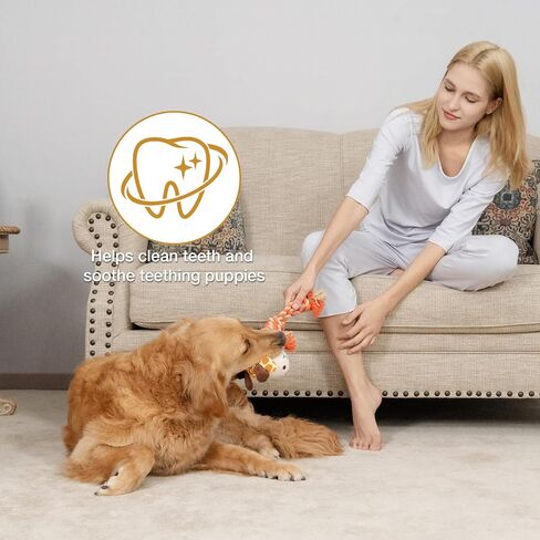 Giraffe Plush Squeak Toys for Dogs - Premium Soft Plush, Reinforced Braided Rope, Built-in Squeaker & Crinkle Paper, Machine Washable, Stimulates Play & Teething Relief in Kuwait