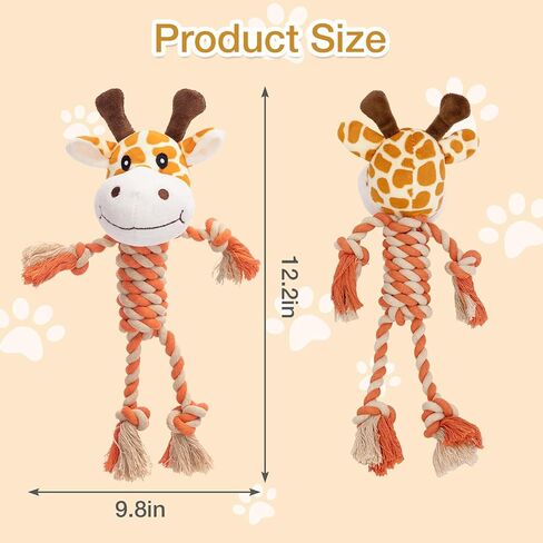 Giraffe Plush Squeak Toys for Dogs - Premium Soft Plush, Reinforced Braided Rope, Built-in Squeaker & Crinkle Paper, Machine Washable, Stimulates Play & Teething Relief in Kuwait
