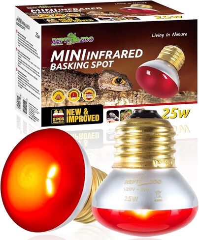 REPTI ZOO 25W Reptile Infrared Heat Lamp 2 Pack,Amphibian Heat Emitter Infrared Basking Spot Light Bulb for Small Geckos,Turtle,Bearded Dragon,Lizard,Tarantulas in Kuwait