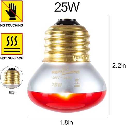 REPTI ZOO 25W Reptile Infrared Heat Lamp 2 Pack,Amphibian Heat Emitter Infrared Basking Spot Light Bulb for Small Geckos,Turtle,Bearded Dragon,Lizard,Tarantulas in Kuwait