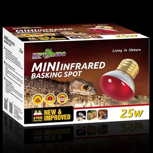 REPTI ZOO 25W Reptile Infrared Heat Lamp 2 Pack,Amphibian Heat Emitter Infrared Basking Spot Light Bulb for Small Geckos,Turtle,Bearded Dragon,Lizard,Tarantulas in Kuwait
