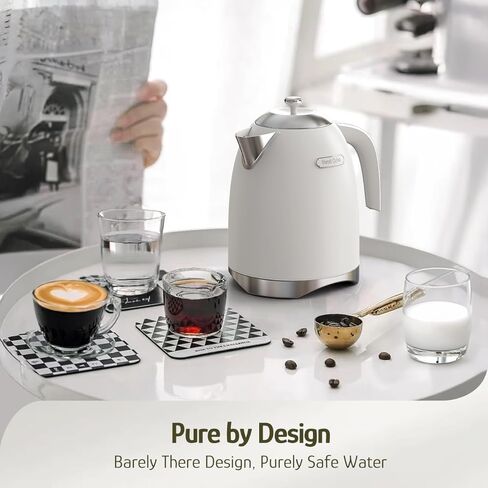Hazel Quinn Electric Kettle - 1.7 Liters (57oz) Stainless Steel Water Kettle, BPA-Free Interior, 1200W Fast Boiling, Cordless, Rotational Base - Pearl White in Kuwait