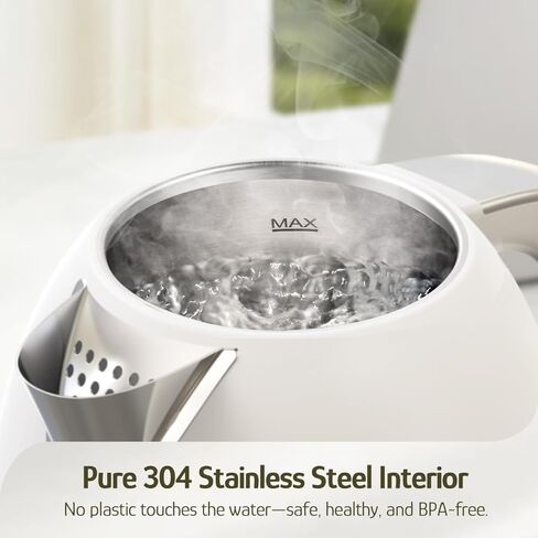 Hazel Quinn Electric Kettle - 1.7 Liters (57oz) Stainless Steel Water Kettle, BPA-Free Interior, 1200W Fast Boiling, Cordless, Rotational Base - Pearl White in Kuwait