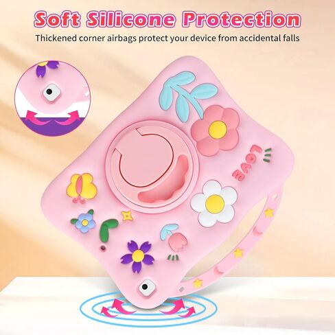YEBOLU for Samsung Galaxy Tab S6 Lite 10.4 in Case 2022/2020 (SM-P610/P613/P615/P619) with Screen Protector Pencil Holder Handle Stand Keychain Strap Silicone Protective Tablet Cover for Kids Girls in Saudi Arabia
