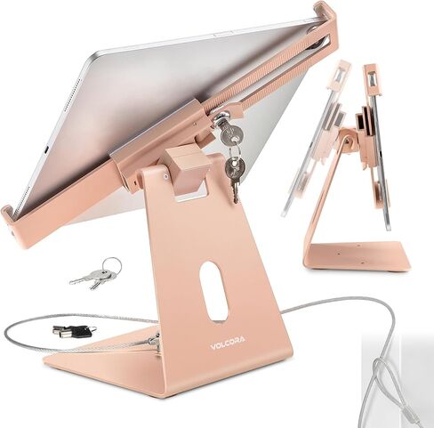 Volcora Anti-Theft Tablet Stand iPad Security Holder with Lock Pink 9-13 Inch Kiosk Stand Mount, Swivel, Adjustable for All iPad, Tablets, POS Register, Retail Business, Checkout, Cashier in Saudi Arabia