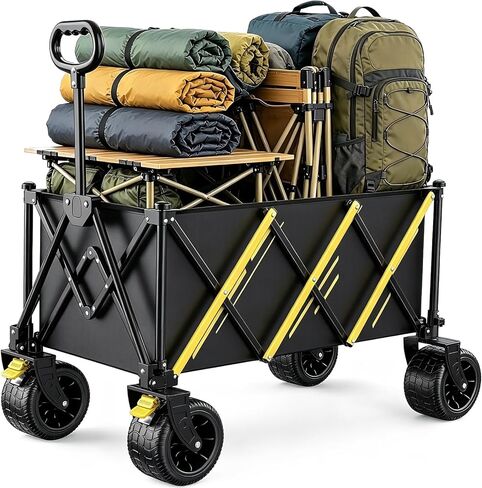 Foldable Wagon Cart with Wheels, Collapsible Utility Pull Wagon for Groceries, Picnic, Pets, Small Hauls, Apartment Moving and Storage in Kuwait