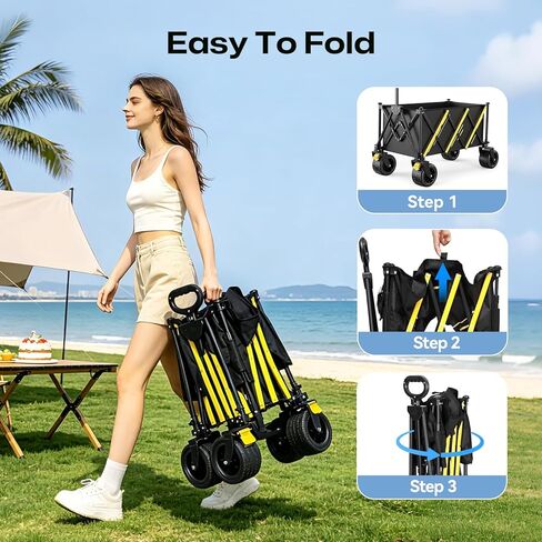 Foldable Wagon Cart with Wheels, Collapsible Utility Pull Wagon for Groceries, Picnic, Pets, Small Hauls, Apartment Moving and Storage in Kuwait
