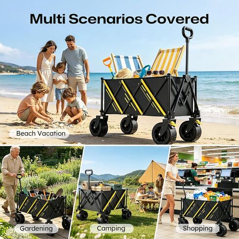 Foldable Wagon Cart with Wheels, Collapsible Utility Pull Wagon for Groceries, Picnic, Pets, Small Hauls, Apartment Moving and Storage in Kuwait