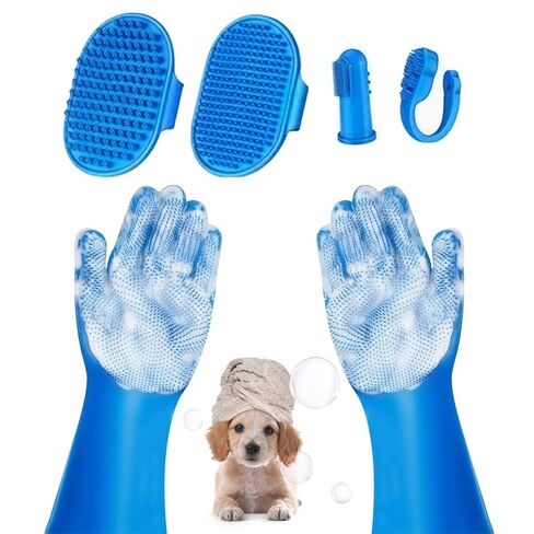 6PCS Pet Grooming Kit for Dogs, Dog Washing Gloves with High-Density Teeth, Dog Bath Brush & Silicone Heat Resistant Cleaning Gloves, Pet Hair Removal Glove for Dogs & Cats, (Navy Blue) in Kuwait
