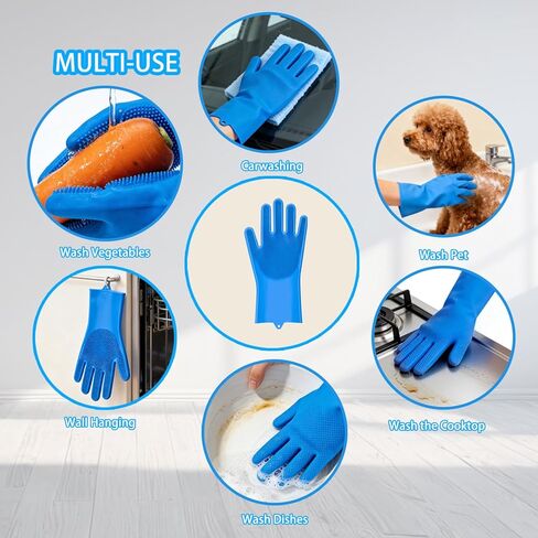 6PCS Pet Grooming Kit for Dogs, Dog Washing Gloves with High-Density Teeth, Dog Bath Brush & Silicone Heat Resistant Cleaning Gloves, Pet Hair Removal Glove for Dogs & Cats, (Navy Blue) in Kuwait
