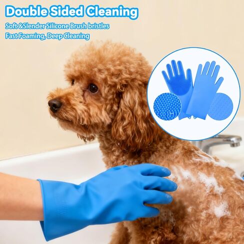 6PCS Pet Grooming Kit for Dogs, Dog Washing Gloves with High-Density Teeth, Dog Bath Brush & Silicone Heat Resistant Cleaning Gloves, Pet Hair Removal Glove for Dogs & Cats, (Navy Blue) in Kuwait