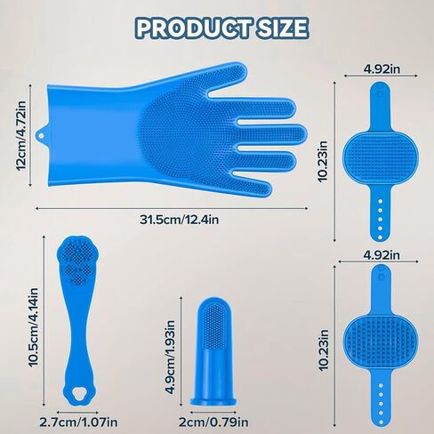 6PCS Pet Grooming Kit for Dogs, Dog Washing Gloves with High-Density Teeth, Dog Bath Brush & Silicone Heat Resistant Cleaning Gloves, Pet Hair Removal Glove for Dogs & Cats, (Navy Blue) in Kuwait