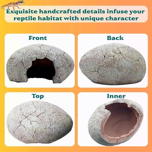 Dinosaur Egg Reptile Hide - Resin Cave for Leopard Gecko, Bearded Dragon & Small Snakes - Humid Hide, Shedding Aid & Terrarium Decor Tank Accessories (Small) in Kuwait