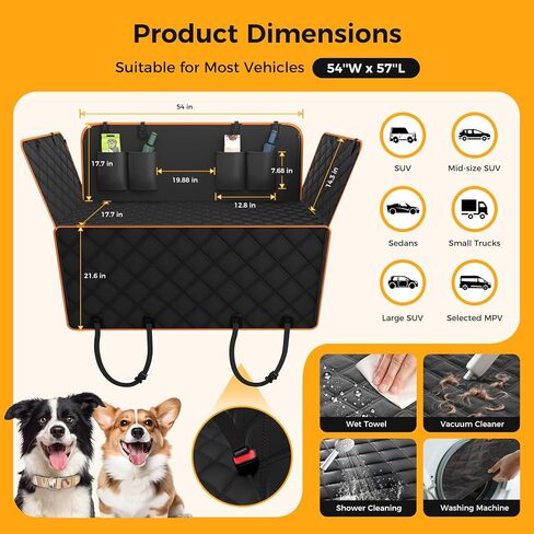 Dog Car Seat Cover for Back Seat,100% Waterproof Scratch Proof Nonslip Seat Cover,600D Heavy Duty Scratch Proof Nonslip Durable Soft Dog Hammock for Car(Orange) in Kuwait
