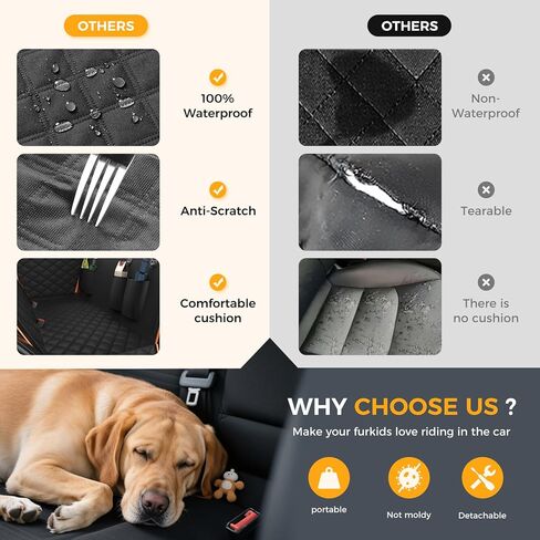 Dog Car Seat Cover for Back Seat,100% Waterproof Scratch Proof Nonslip Seat Cover,600D Heavy Duty Scratch Proof Nonslip Durable Soft Dog Hammock for Car(Orange) in Kuwait