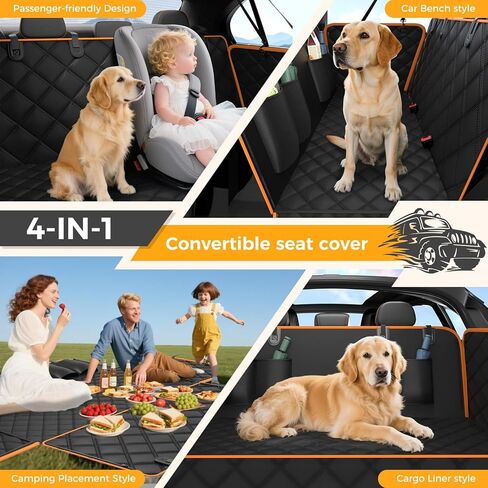Dog Car Seat Cover for Back Seat,100% Waterproof Scratch Proof Nonslip Seat Cover,600D Heavy Duty Scratch Proof Nonslip Durable Soft Dog Hammock for Car(Orange) in Kuwait