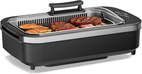 Electactic Electric Smokeless Indoor Grill & Griddle, Nonstick Contact Grill, Dishwasher Safe Parts, 6-Level Temperature Control with Auto Shut-Off, for Kitchen, Apartment, Indoor Cooking in Saudi Arabia