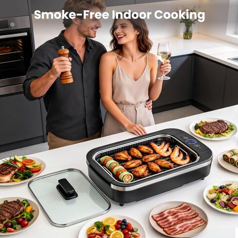 Electactic Electric Smokeless Indoor Grill & Griddle, Nonstick Contact Grill, Dishwasher Safe Parts, 6-Level Temperature Control with Auto Shut-Off, for Kitchen, Apartment, Indoor Cooking in Saudi Arabia