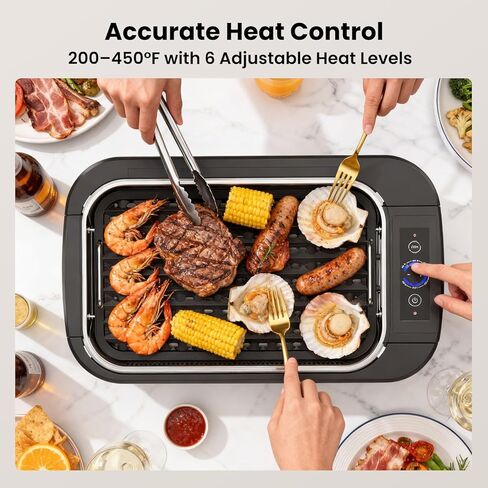 Electactic Electric Smokeless Indoor Grill & Griddle, Nonstick Contact Grill, Dishwasher Safe Parts, 6-Level Temperature Control with Auto Shut-Off, for Kitchen, Apartment, Indoor Cooking in Saudi Arabia