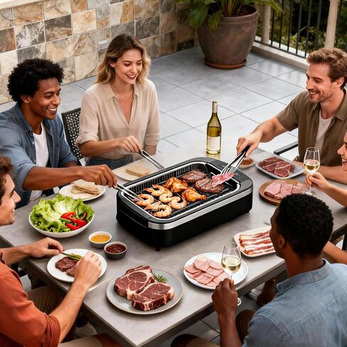 Electactic Electric Smokeless Indoor Grill & Griddle, Nonstick Contact Grill, Dishwasher Safe Parts, 6-Level Temperature Control with Auto Shut-Off, for Kitchen, Apartment, Indoor Cooking in Saudi Arabia