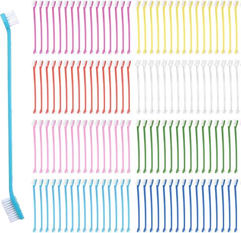 200Pcs Dog Toothbrushes, Dual Headed Dog Tooth Brush Bulk, Long Handle Plastic Pet Toothbrush for Large Small Dogs Cats Puppy Teeth Cleaning Dental Care Supplies 8 Colors in Kuwait