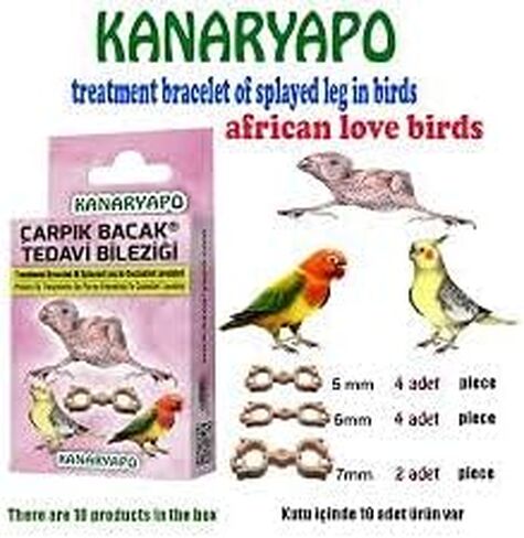 Fit Fly 10 Conure Cockatiel Lovebird Splayed Leg Treatment Bracelet 10 Hobble Braces Bird Bands Leg Rings 5 mm, 6mm, 7mm in Kuwait