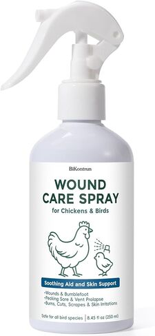 Wound Spray for Chickens and Birds, Poultry Care Spray for Pecking Sores, Bumblefoot, Vent Prolapse, Cuts, Burns & Skin Irritations, Safe for Egg-Laying Hens, Natural Herbal Formula, 8.45 Fl Oz in Kuwait