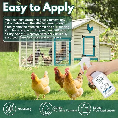 Wound Spray for Chickens and Birds, Poultry Care Spray for Pecking Sores, Bumblefoot, Vent Prolapse, Cuts, Burns & Skin Irritations, Safe for Egg-Laying Hens, Natural Herbal Formula, 8.45 Fl Oz in Kuwait