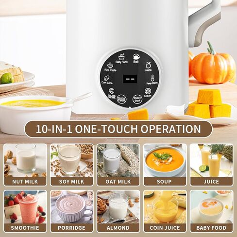 10 in 1 Nut Milk Maker Machine, 42oz (1300ml) Almond Milk Maker, Self Clean/12H Delay/Keep Warm/Boil, One Touch Soy Milk Maker,Homemade Oat, Nutri Plant Based and Non Dairy Beverages in Kuwait