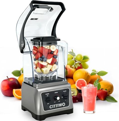 Cittiwo Commercial Blender Heavy Duty Restaurant with 64oz Jar, 2200W Professional-Grade Smoothie Blender, Ice Crush, Frozen Drinks, Quiet Shield, Self-Cleaning in Kuwait