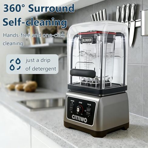 Cittiwo Commercial Blender Heavy Duty Restaurant with 64oz Jar, 2200W Professional-Grade Smoothie Blender, Ice Crush, Frozen Drinks, Quiet Shield, Self-Cleaning in Kuwait