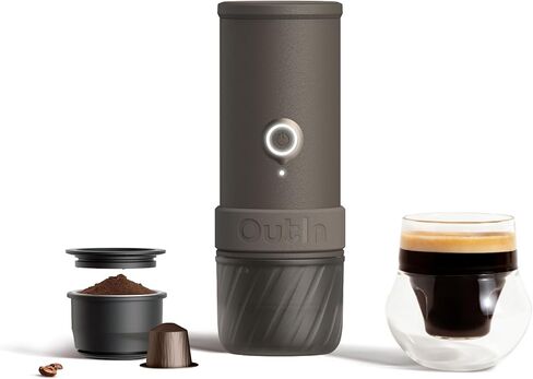 OutIn Mino with Fino, Portable Electric Espresso Machine with Portable Electric Coffee Grinder (Brown & White) in Kuwait