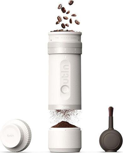 OutIn Mino with Fino, Portable Electric Espresso Machine with Portable Electric Coffee Grinder (Brown & White) in Kuwait