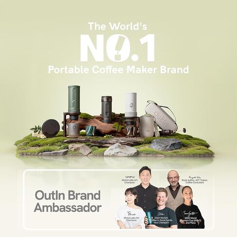 OutIn Mino with Fino, Portable Electric Espresso Machine with Portable Electric Coffee Grinder (Brown & White) in Kuwait