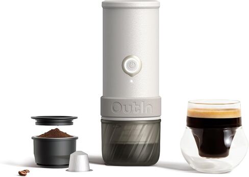 OutIn Mino with Fino، ماكينة إسبريسو كهربائية محمولة مع مطحنة قهوة كهربائية محمولة (أبيض وأبيض) in Kuwait