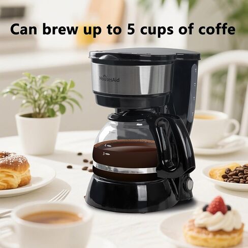 5 Cup Coffee Maker, Compact Small Coffee Machine for 1-2 People, 0.75L Glass Carafe, 2-Hour Auto Shut-Off, 650W Fast Brew, Space Saving for Apartment, Dorm & Office in Kuwait