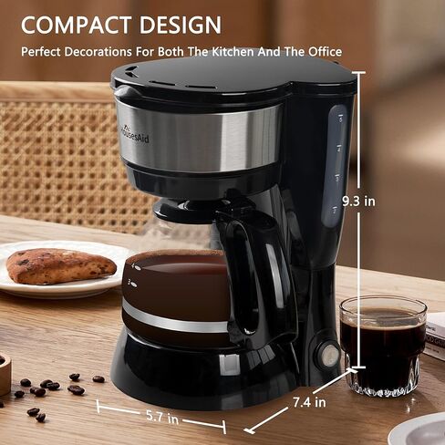 5 Cup Coffee Maker, Compact Small Coffee Machine for 1-2 People, 0.75L Glass Carafe, 2-Hour Auto Shut-Off, 650W Fast Brew, Space Saving for Apartment, Dorm & Office in Kuwait