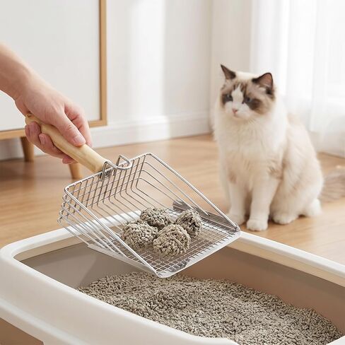 Cat Litter Scooper Metal, Cat Litter Scooper with Holder Heavy Duty Stainless Steel Litters Shovel with Washable Stand for Cats Litters Box, Durable and Heavy Duty, Easy to Clean in Kuwait